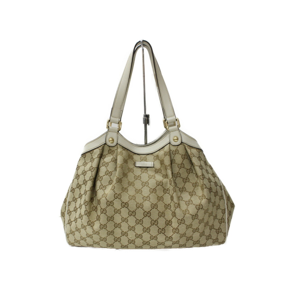 Gucci Tote Bag GG Beige Canvas White Tan - Picture 2 of 7